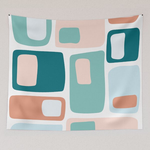 Item preview, Mid Century Funky Geometric Shapes Teal, Peach, Salmon designed and sold by trdstudio.