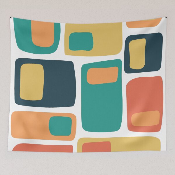 Item preview, Mid Century Funky Geometric Shapes Orange, Teal, Yellow designed and sold by trdstudio.