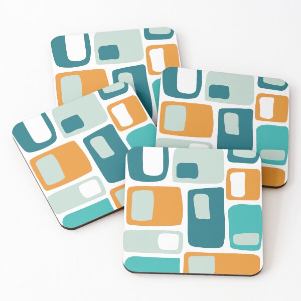 Item preview, Mid Century Funky Geometric Shapes Aqua, Orange, Teal designed and sold by trdstudio.