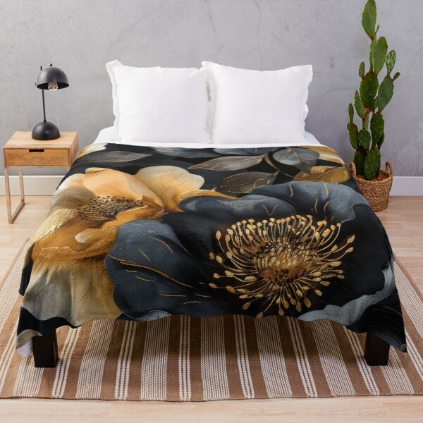 Item preview, Golden And Dark Blue Floral Pattern With Watercolor Texture designed and sold by brandway.