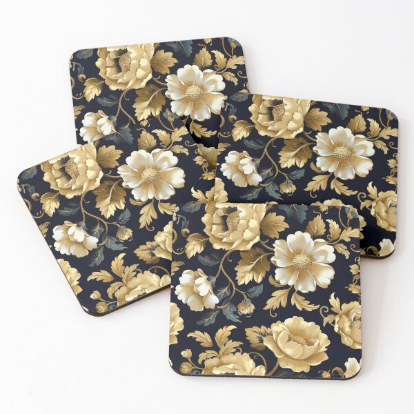 Item preview, Gold And White Floral Pattern On Black Background designed and sold by brandway.