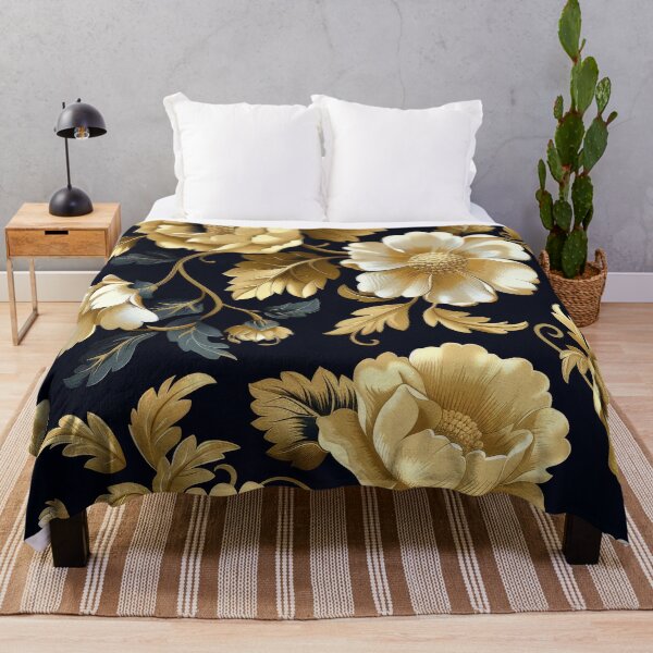 Item preview, Gold And White Floral Pattern On Black Background designed and sold by brandway.