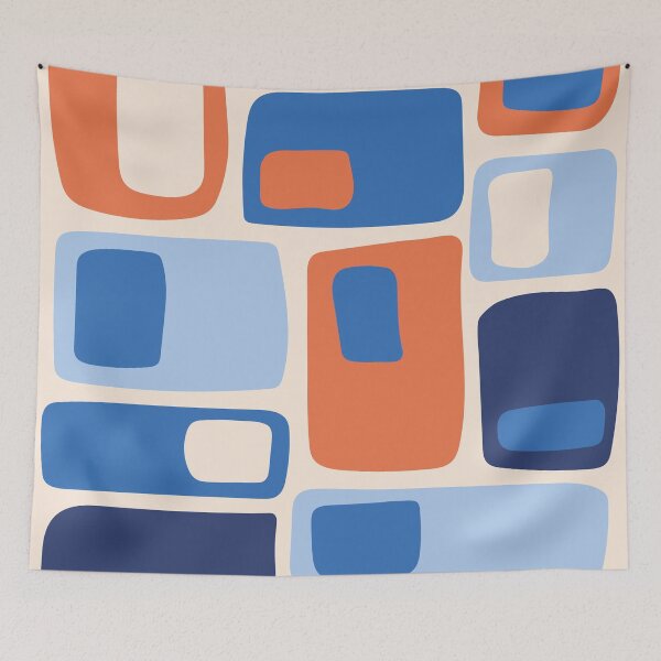 Item preview, Mid Century Funky Geometric Shapes Orange and Blue designed and sold by trdstudio.