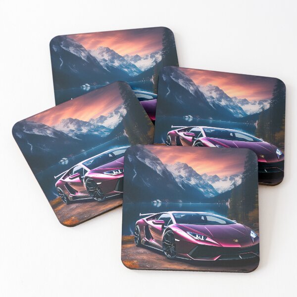Item preview, Purple Lamborghini Huracan STO, Alpine Dusk & High Performance Sports Car Poster, Mountain Lake Print, Car Wall Art designed and sold by RevUpDesign.