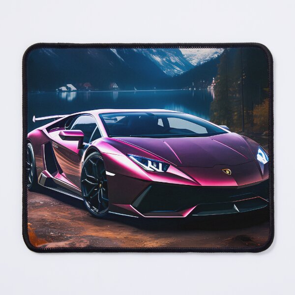 Item preview, Purple Lamborghini Huracan STO, Alpine Dusk & High Performance Sports Car Poster, Mountain Lake Print, Car Wall Art designed and sold by RevUpDesign.