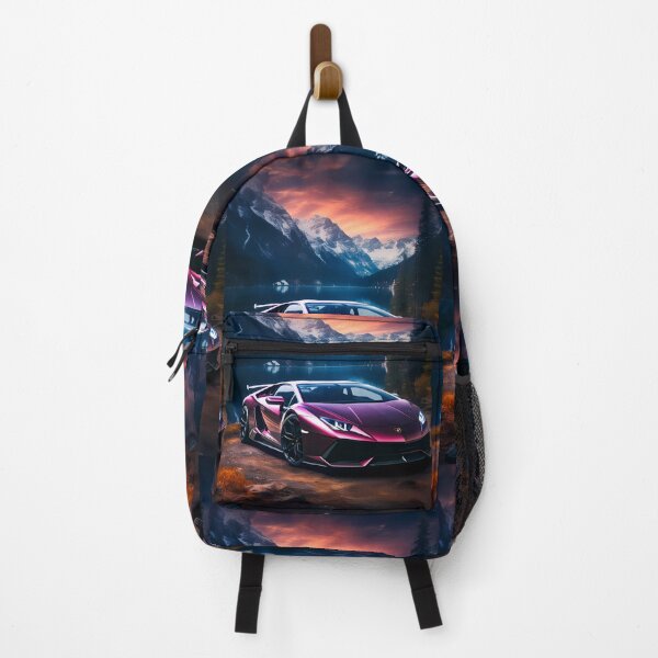 Item preview, Purple Lamborghini Huracan STO, Alpine Dusk & High Performance Sports Car Poster, Mountain Lake Print, Car Wall Art designed and sold by RevUpDesign.