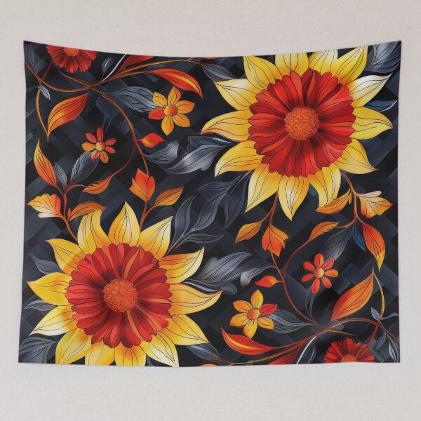 Item preview, Colorful Sunflower Floral Pattern on Dark Background designed and sold by brandway.