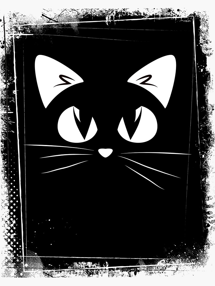 "Black Cat White Eyes Miaow" Sticker for Sale by tanabe Redbubble