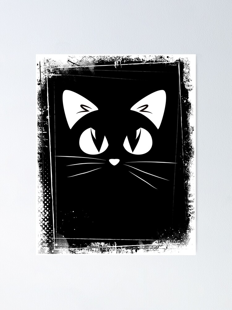 Poster Chat Noir Yeux Blancs Miaow Par Tanabe Redbubble