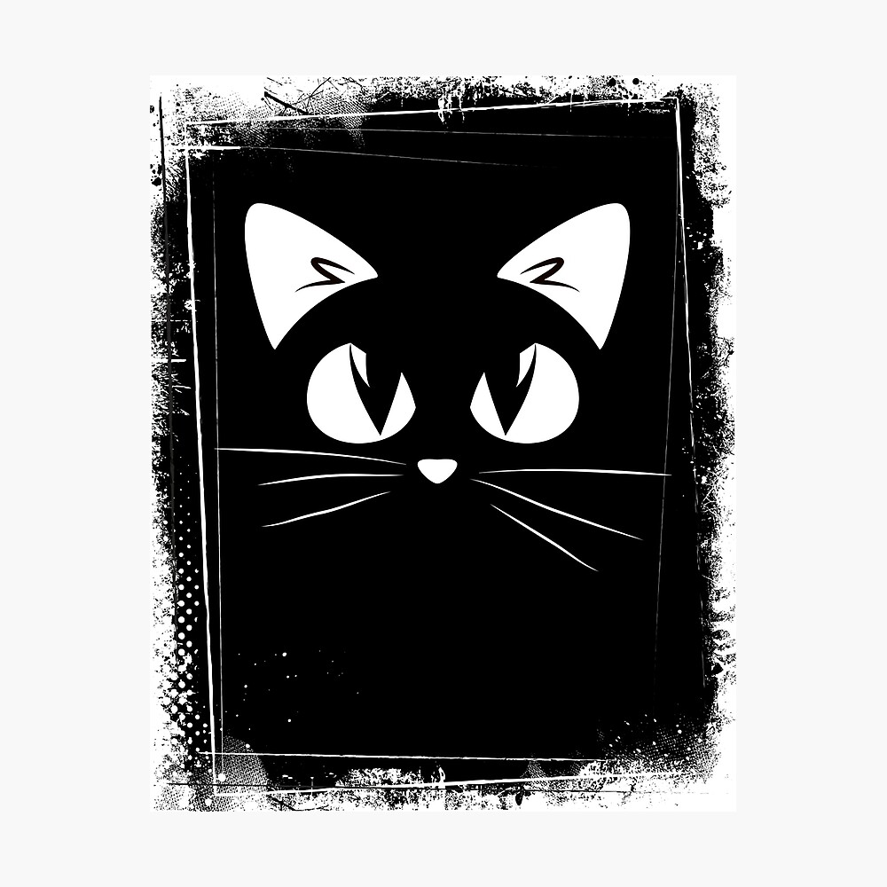 Poster Chat Noir Yeux Blancs Miaow Par Tanabe Redbubble