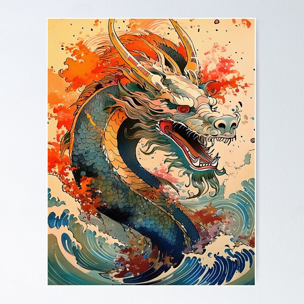 Item preview, Chinese DRAGON traditional chinese japanese art/3 designed and sold by Synthwave Poem.