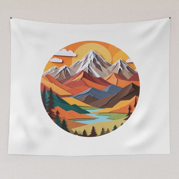 Item preview, Stunning Paper Craft Layered Art of a Mountain Scene in Warm Colors (1485) designed and sold by WASjourney.
