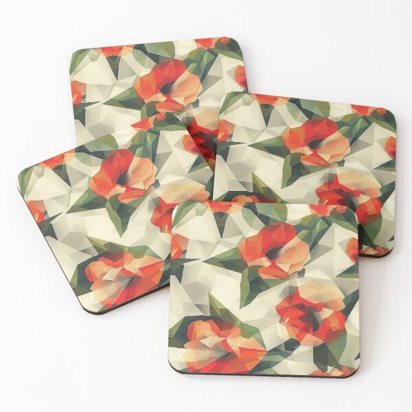 Item preview, Abstract Floral Pattern With Red Flowers and Green Leaves on a White Background designed and sold by brandway.