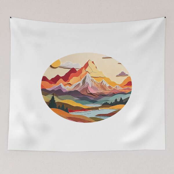 Item preview, Warm-Colored Paper Craft Mountain Scene Art (1488) designed and sold by WASjourney.