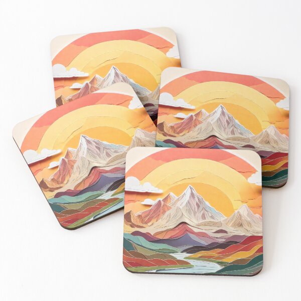 Item preview, Artistic Layered Paper Craft of Mountains with Warm Colors (1489) designed and sold by WASjourney.