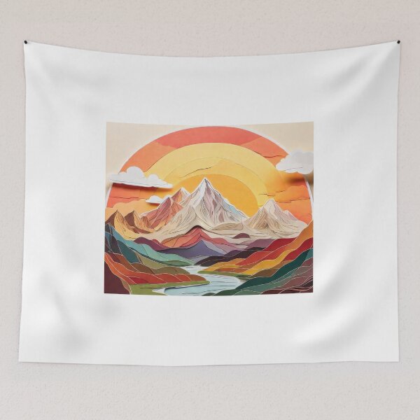 Item preview, Artistic Layered Paper Craft of Mountains with Warm Colors (1489) designed and sold by WASjourney.