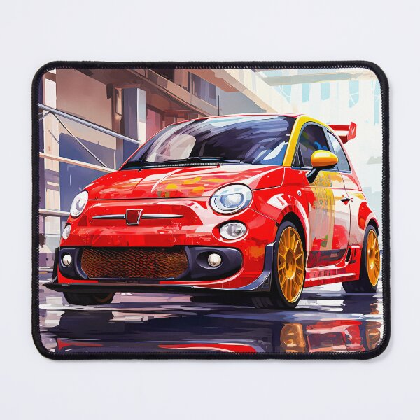 Artikelvorschau, Abarth 500 im urbanen Stil, kompaktes Stadtauto-Poster, lebendige Reflexionen, moderne Automobilillustration entworfen und verkauft von RevUpDesign.