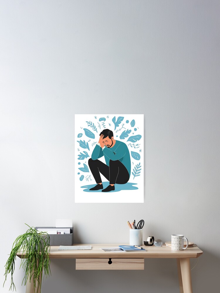 Thumbnail 2 of 3, Poster, Sad Men Sitting Overthinking designed and sold by ForgetMee.