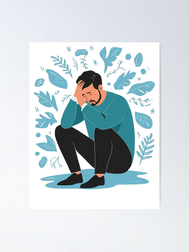 Thumbnail 1 of 3, Poster, Sad Men Sitting Overthinking designed and sold by ForgetMee.