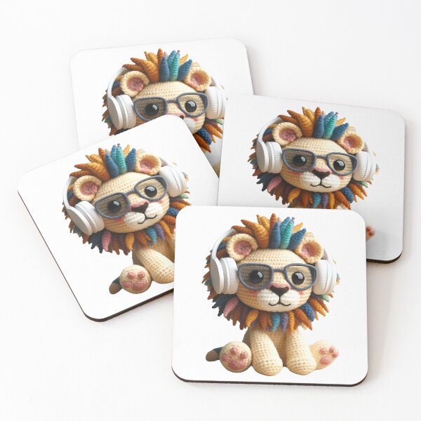 Item preview, Crochet lion with headphones and sunglasses designed and sold by OtterDesigns.