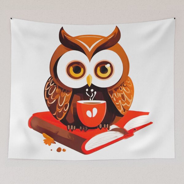 Item preview, owl has his coffee while reading designed and sold by janjacbu.