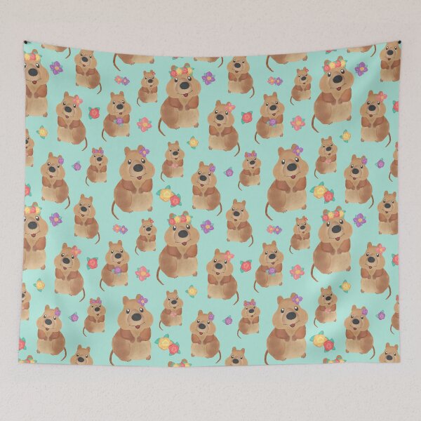 Item preview, Adorable Quokkas with flowers on green designed and sold by SamAnnDesigns.
