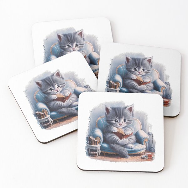 Item preview, A Cute Gray Kitten Reading A Book designed and sold by pixelplaza.