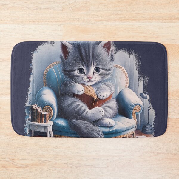 Item preview, A Cute Gray Kitten Reading A Book designed and sold by pixelplaza.