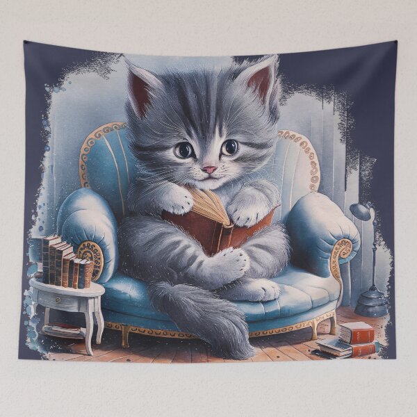 Item preview, A Cute Gray Kitten Reading A Book designed and sold by pixelplaza.