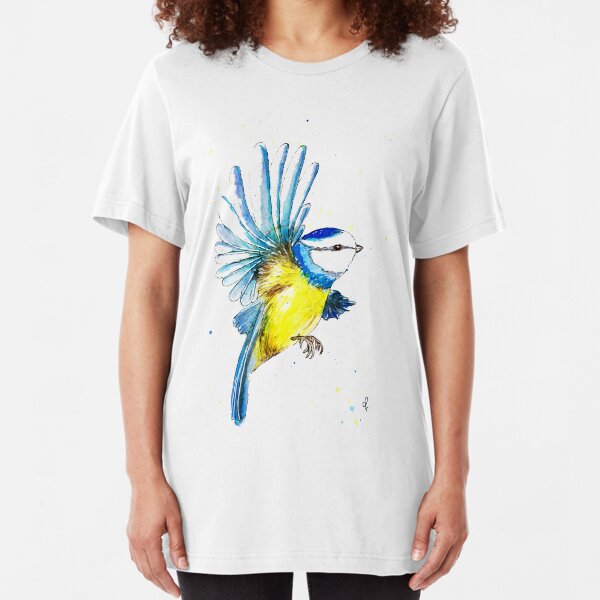 Watercolour Blue Tit Slim Fit T-Shirt