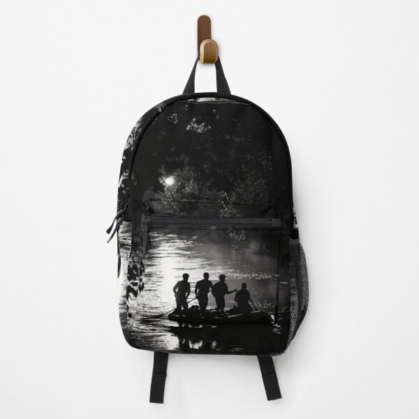 Item preview, Monochrome silhouette rafters against neon river Active Outdoors Inspired Art designed and sold by CDC40.