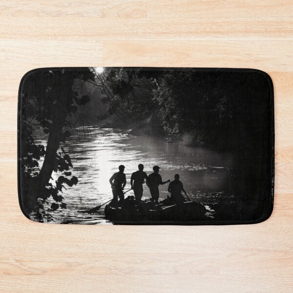 Item preview, Monochrome silhouette rafters against neon river Active Outdoors Inspired Art designed and sold by CDC40.