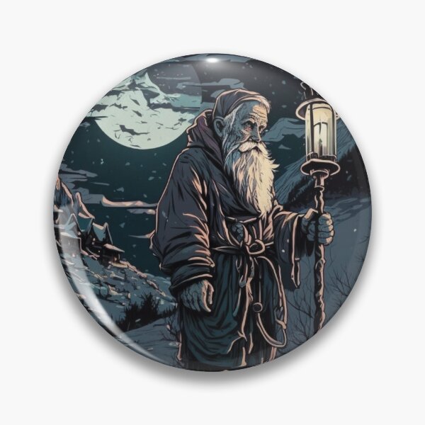 Item preview, Snowy Solitude: Elderly Man with Lantern designed and sold by art-noir.