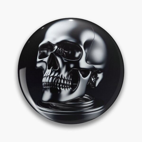 Item preview, Calavera plateada brillante exhibida en un disco de metal designed and sold by GaborSkeleton.