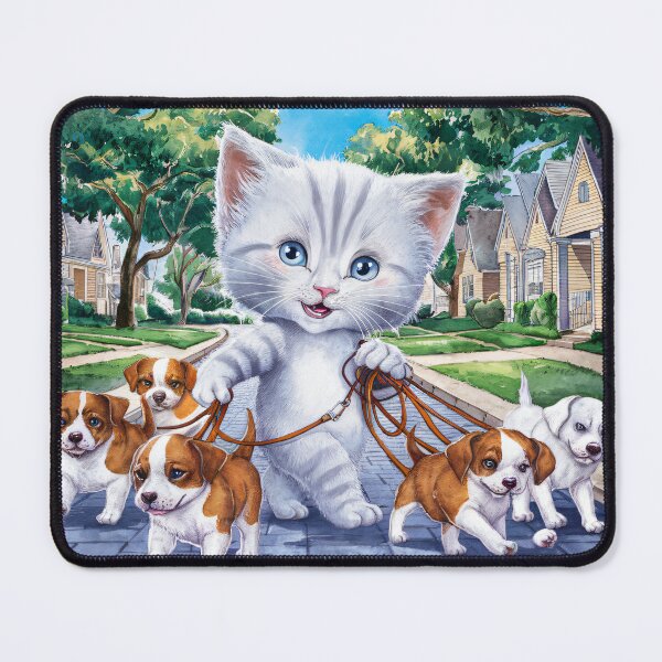 Item preview, A Cute Gray Kitten Walking Dogs designed and sold by pixelplaza.