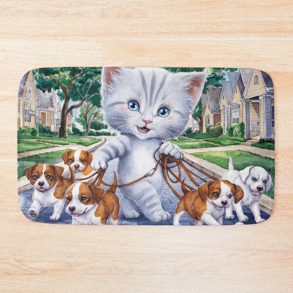 Item preview, A Cute Gray Kitten Walking Dogs designed and sold by pixelplaza.