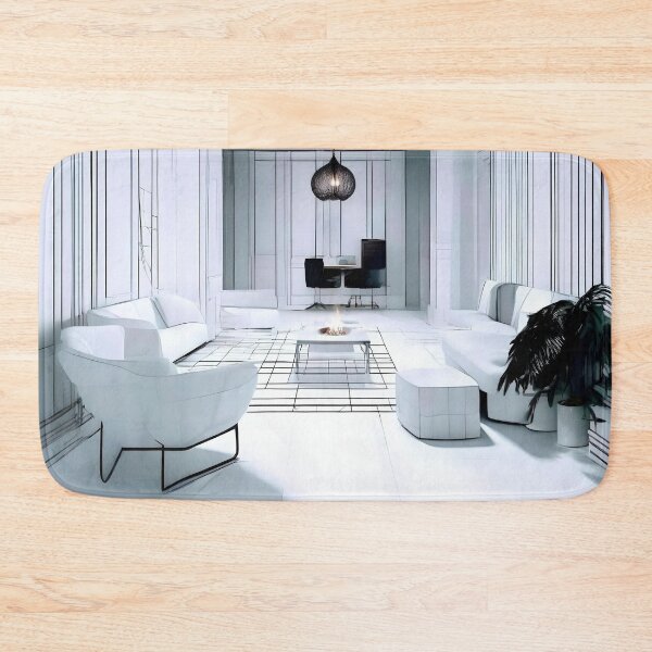 Item preview, A Calm White Minimalist Room with a Table Firepit | Architectural Wall Art designed and sold by eatmorvelopator.
