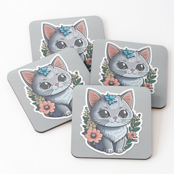 Item preview, Grey Kitten with Flowers Sticker designed and sold by CatStickershere.