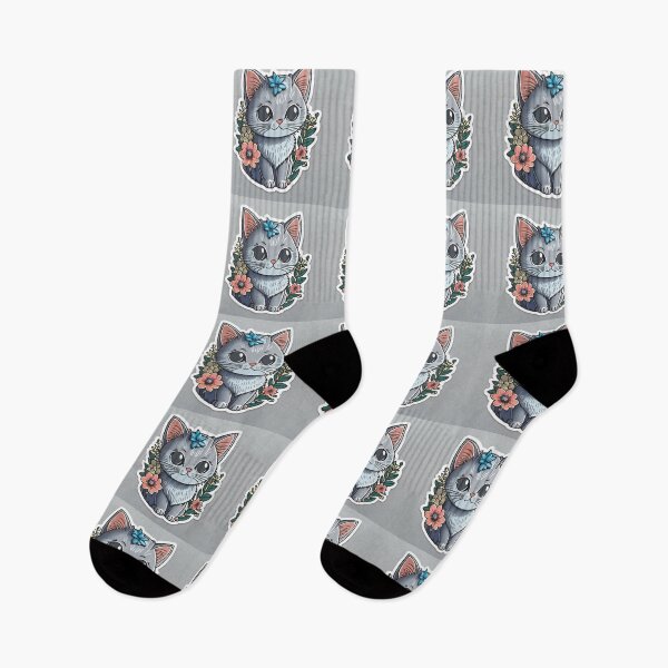 Item preview, Grey Kitten with Flowers Sticker designed and sold by CatStickershere.