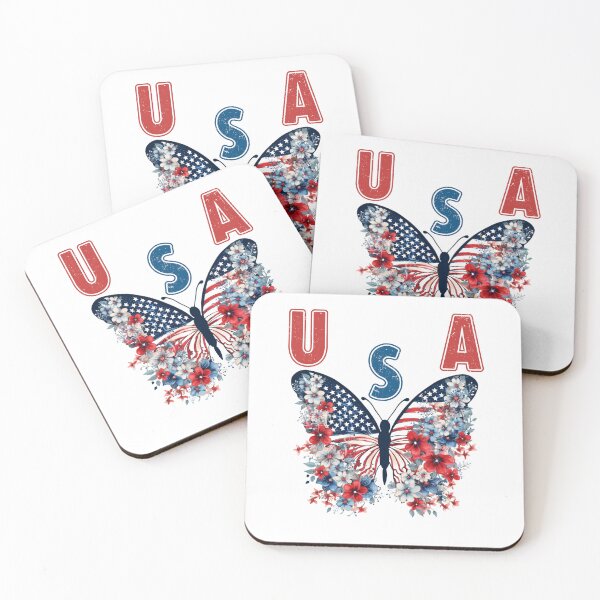 Item preview, Red White and Blue Butter Fly with Vintage Block Letters in Red and Blue USA designed and sold by HeartworkLeslie.