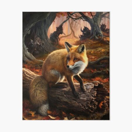 Fox Portrait. Autumn fox, fall fox, vintage fox, fox painting, Hieronymus Bosch style Art Board Print