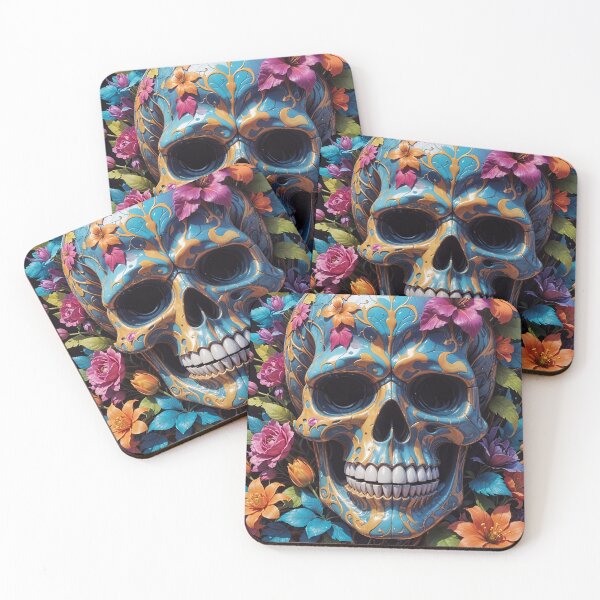 Item preview, Blue Skull With Colorful Flowers designed and sold by TheArtOfPat.