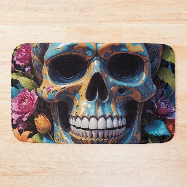 Item preview, Blue Skull With Colorful Flowers designed and sold by TheArtOfPat.