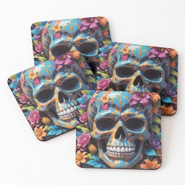 Item preview, Blue Skull With Colorful Flowers designed and sold by TheArtOfPat.