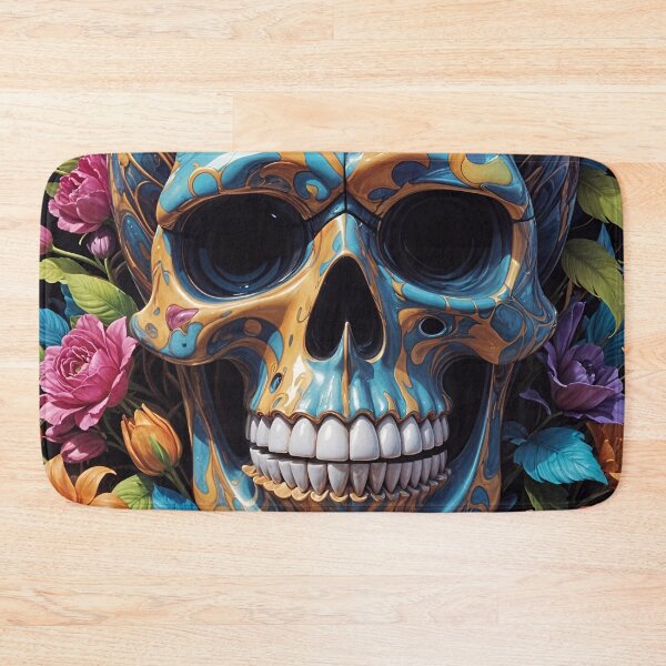 Item preview, Blue Skull With Colorful Flowers designed and sold by TheArtOfPat.