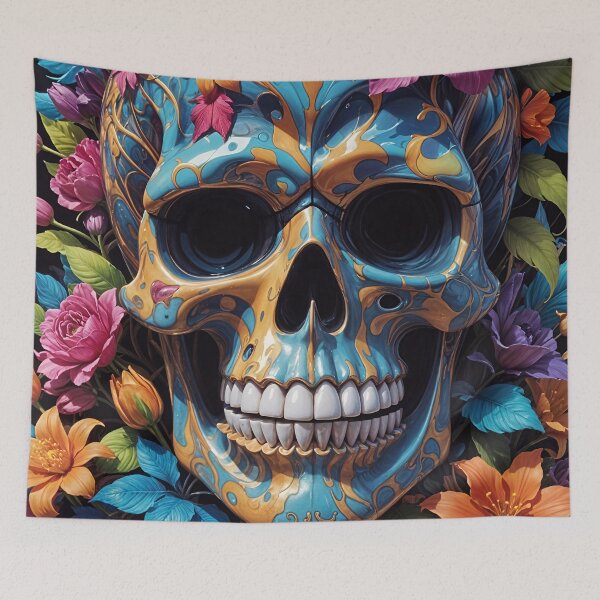 Item preview, Blue Skull With Colorful Flowers designed and sold by TheArtOfPat.