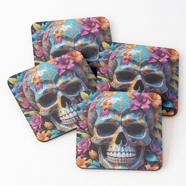 Item preview, Blue Skull With Colorful Flowers designed and sold by TheArtOfPat.