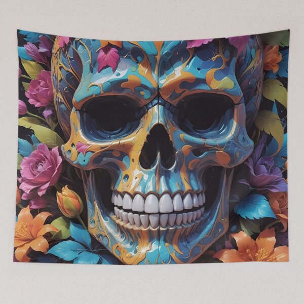 Item preview, Blue Skull With Colorful Flowers designed and sold by TheArtOfPat.