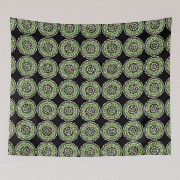 Item preview, Digital Mandala Lime Green and Pink Pattern Print Black Background designed and sold by kattakitty.