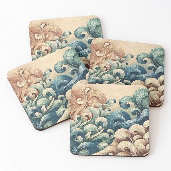 Item preview, Minimalist floral wave patterns with retro fractal textures designed and sold by BlackCatspet1.